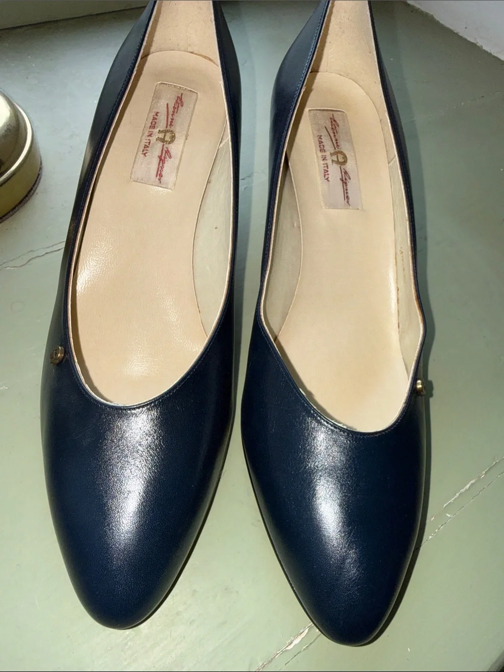 Etienne Aigner classic Navy Leather Pointed Toe Shoes - Women